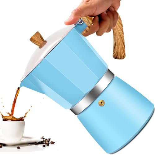Vaolvpant 6 Cup Aluminum Moka Pot Classic Stovetop Espresso Coffee Maker 300ml 10oz Coffeemaker Percolator Mocha Pot Greca Coffee Maker Cafe Makers for Italian and Cuban Café Brewing Blue