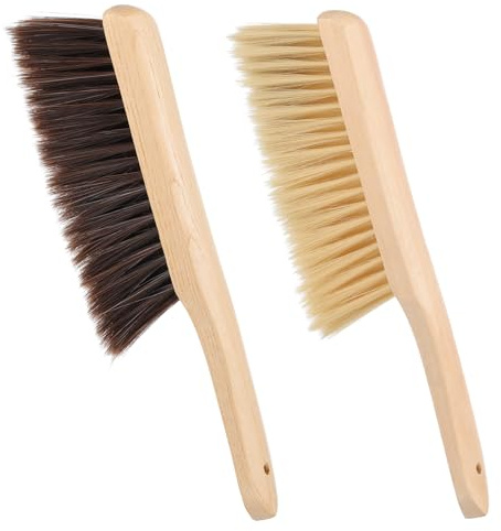 PATIKIL 13 Wood Hand Broom Brush, 2 Pcs Soft Bristles Brush Dust Brush with Handle for Fireplace Sofa Furniture Woodworking Cleaning Drafting, Khaki Brown