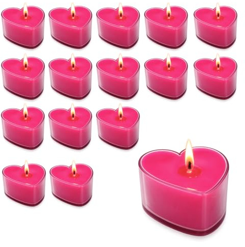 Paluplus Set 16 Candele Profumate a Forma di Cuore Fucsia, Misura 4x4x2 cm, Illuminazione Romantica per Occasioni Speciali, Tealight per San Valentino, Anniversario, 2CF x 8 Pezzi -232M