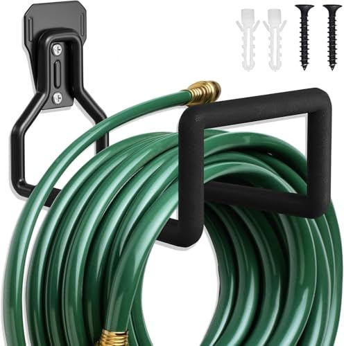Garden Hose Holder Wall Mount - Heavy Duty Metal Hose Pipe Holder, Large 19x12cm Hose Hanger Cable Tidy Storage Bracket Shed Hose Reel Holder with Fittings for Water Hose Extension Cords