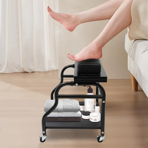 WSIKGHU Mobile Pediküre Stuhl Fußpflegestuhl mit 2 Etagen Pediküre Stuhl Fußpflege Salon Hocker Beinauflage für Beinstütze Schönheitssalon und Nagelstudio (Schwarz)