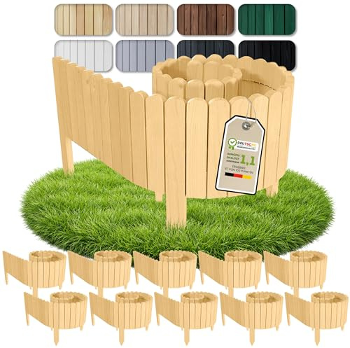 Floranica Bordura Giardino 20 m (10x 2 m) H 10 cm Naturale | Staccionata arrotolabile in pino, bordo prato per aiuole e vialetti – aspetto naturale, non verniciata