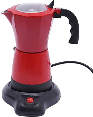 CUMELLIIR Espressokocher Elektrisch 6 Tassen, Espressomaschine Klein 300ml 480W, Elektrische Mokkakanne Kaffeekocher Camping mit Separatem Boden 12,68oz Rot