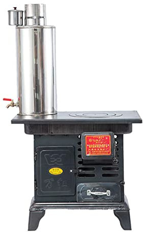 Fornello da campeggio a gas a risparmio energetico con forno integrato, stufa a legna in ghisa per cucinare senza fumo, serbatoio dell'acqua calda in acciaio inossidabile e regolazione manuale del