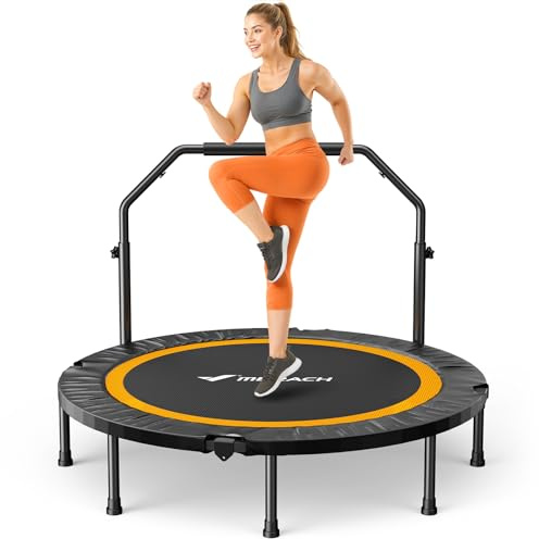 MERACH Mini Trampoline Fitness Adults - 48'' Indoor Trampoline with Adjustable Handle for Exercise Quiet, 4ft Foldable Trampolines Max Load 330lb