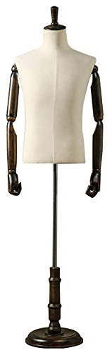 CWCQGH Männliche Schaufensterpuppen Torso mit Holzarm und runder Basis Höhenverstellbare Schneiderpuppe Kleidungsdisplay