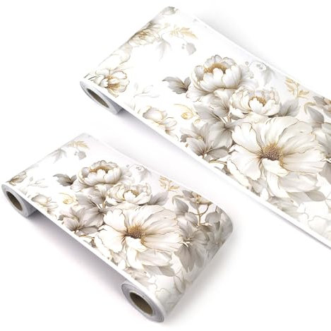 VisitRyl Bordi per Carta da Parati Adesivi Cartoon Children's Room Fiore di peonia bordato in oro bianco YX111 12cm X 1000cm Design Decorativo