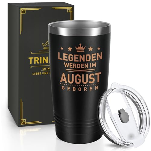Miofula Geburtstagsgeschenk für Männer, 20oz Travel Mug Lustig Geschenke für Ihn, Freund, Ehemann, Papa, Sohn, 600ml Edelstahl Thermobecher, Kaffeebecher-Legenden Werden im August Geboren