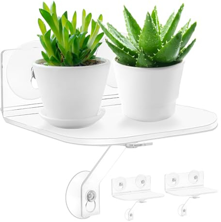Skewo 2-Pack Acryl-Fenster-Pflanzregale mit Saugnäpfen & Halterungen - Rechteckige Fensterbank-Erweiterung für Kräutertöpfe, Sukkulenten, Blumenkästen, Micro Greens | Innen-/Außenanwendung (Quadrat)