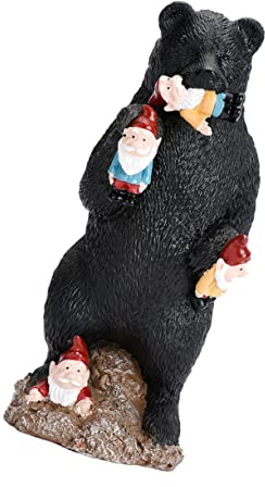 Toyvian Statue Ours Noir Mangeant Un Nain De Jardin Figurine De Jardin Extérieur Statue De Nain De Décorative