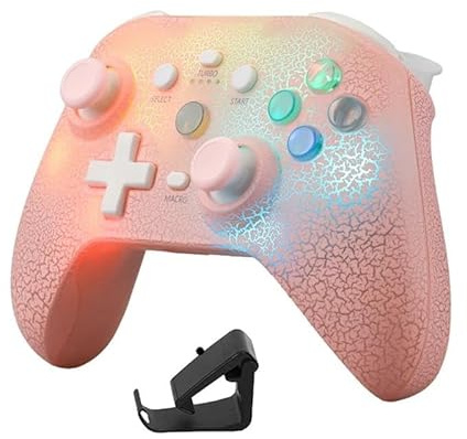 Wireless Controller Ns21 Wireless Game Console+Stand For Sw&it&ch/Ps3/Ps4/Android/Ios 6-Axis Gyro Joystick Dual Motor Bluetooth Gamepad(Pink)