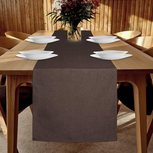 YUNSHANGHE Runner da tavolo impermeabile 40 x 240 cm Runner primaverile moderno effetto lino lavabile Nastro da tavolo perfetto per sala da pranzo, festa, giorno festivo, decorazione (marrone scuro)