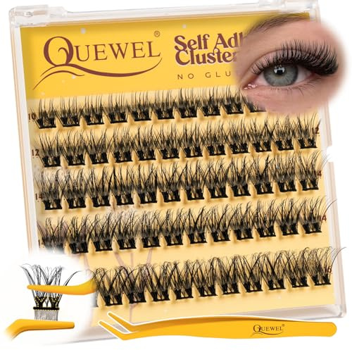 QUEWEL Extension Ciglia Autoadesive,Ciuffetti Ciglia Finte Mix 10-16 MM, 60 ciglia riutilizzabili per principianti, Il set di ciglia è dotato di pinzette, senza colla,Uso fai da te.(MJ01)