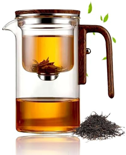 Enchantipot Magic Glass Teapot with Infuser, 520ml/720ml Tea Pot with Wooden Handle & Strainer, Press Control Tea Separation Teapot for Loose Leaf & Herbal Tea Brewing at Home or Office