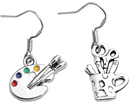 FRCOLOR 2pcs Artist Paintbrush Pendant Earrings Handmade Enamel Art Jewelry for Students and Teachers Unique Palette Design Art Lovers