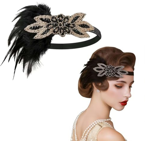 KOQAIIZ Damen 1920er Feder Stirnband, Stirnbänder für Frauen, 20er Jahre Accessoires, Great Gatsby Accessoires für Halloween Weihnachten