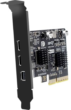 NFHK PCI-E Express 4x & Mini Displayport 1.4 Input to Dual 10Gbps USB 3.1 Type-C USB-C & 4K 60hz Output Desktop Graphics Expansion Card Adapter ASM3142