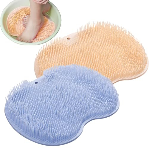 JUGUTA 2 Brosses Pieds Douche Masseur Pied (Bleu Clair Et Orange), 30Cm X 22Cm, Avec Ventouses Antidérapantes Pour Nettoyer Et Masser Les Pieds