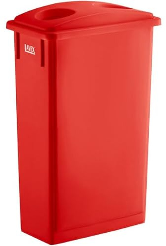Slim Recycling Bin with Bottle/Can Lid, 23 Gallon, Red, 20W x 11D x 32.75H inches