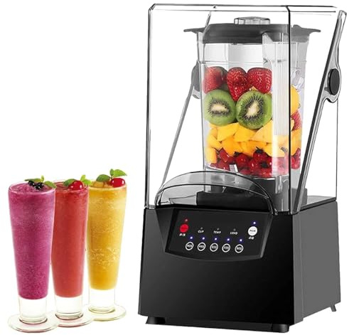 CUTANGELAR Frullatore professionale con cappa a basso rumore - 2200 W, capacità 2 l, lama professionale a 6 lati, attrezzatura professionale per frullati e succhi per cucine di ristoranti/catering