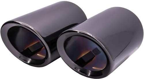 RECAMBO Auspuffblenden Set 2x 140x76mm Edelstahl Schwarz Chrom universal zweifarbige Optik - einfache Montage - fester Sitz - aufwertende Heckoptik - langlebige Oberfläche - sauberes Finish