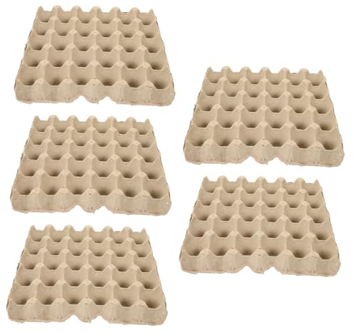 Vassoio Portauova in Polpa di Carta 5 Pezzi 30 Scomparti | Beige, Design Impilabile e Compatto, Formato Sottile per Frigorifero, Confezione Riutilizzabile