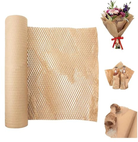 Papel de Embalaje de Nido de Abeja 30cm x 30m, Rollo Papel Burbujas Panal Ecológico, Alternativa Envoltorio Plástico de Burbuja, Envoltura Reutilizable para Mudanzas, Regalos, Envío Objetos Rompibles