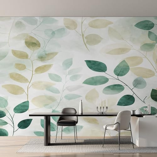 Generisch Tapete Aquarell Blatter, Pflanzen Blätter Fototapete Wohnzimmer Schlafzimmer Tapeten, Vliestapete Wandtapete, Mustertapete Wanddeko 200x140 cm (B x H) Y&W18
