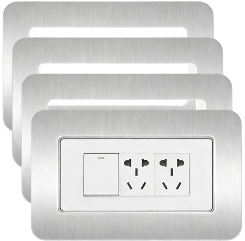 PAPAcroscoma 4Pcs Silver Double Light Switch Cover Plates (14.6cm x 8.6cm) | Light Switch Surrounds, Switch Sticker Cover for Home Wall Switch Decoration