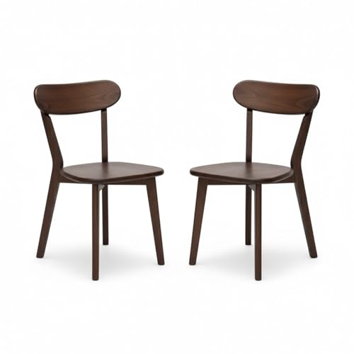 Juego de 2 o 4 sillas de comedor de roble macizo, taburetes de cocina 100% de madera dura con bordes redondeados y respaldo curvado, ideal para uso en cafetería y restaurante, acabado de nogal