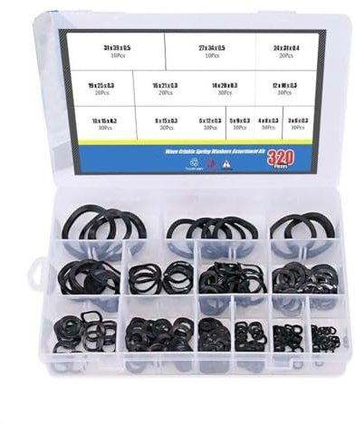 Opatiny Kit di 320 rondelle elastiche ondulate in acciaio al carbonio, a compressione, per collegamenti elettrici e dispositivi di fissaggio, 12 misure