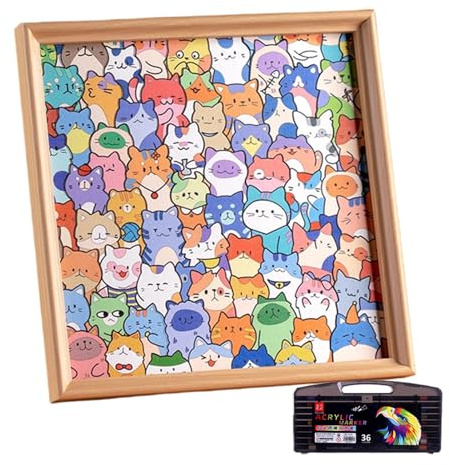 Puzzle Animal Chat – Jouets Éducatifs, Marqueur Inclus, Jeu d'apprentissage, Ensemble De Puzzle Encadré | Activité Créative pour Garçons Filles Maison Voyage École À Domicile Salle De Jeux Vac