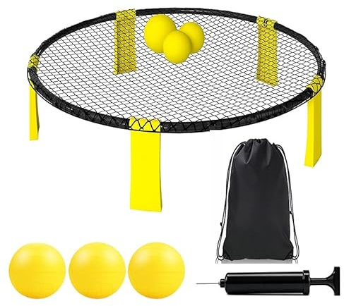 Set Roundnet Completo con 3 Palloni, 1 Pompa, Reti, Borsa da Trasporto e Libro delle Regole, per giocare all'aria aperta, all'interno con i tuoi amici familiari, per giocare in spiaggia,prato e parco