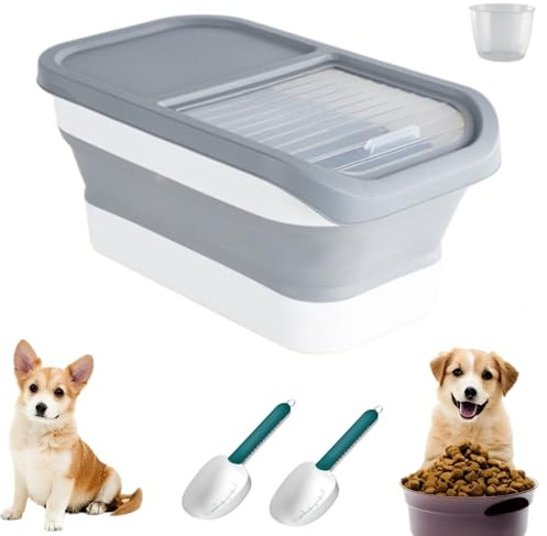 Genérico Almacenamiento de comida para perros, 12-15 kg, hermético, con tapa abatible, ruedas, caja de comida plegable para perros y gatos, contenedor de comida para perros con vaso medidor de hasta