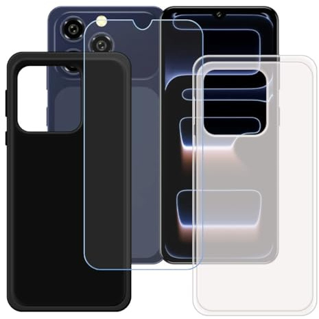 BMPNLSZ Funda (6,52) Screen Protector, Negro + Translúcido Suave Silicona TPU Canica Carcasa Caso Case + Cristal Templado Film Vidrio