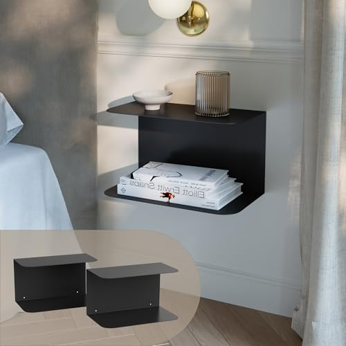 [en.casa] Nachttisch hängend Notodden 2er Set Schwebender Nachttisch Wandregal Metall Regal schmal hängend Ablage Wandmontage 40 x 23 x 23 cm Schwarz