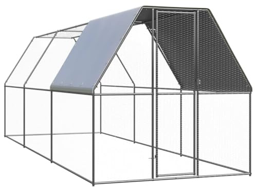 Casvera Outdoor-Hühnerkäfig 2x6x2 m verzinkter Stahl mit wasserbeständigem Polyethylendach, Tür mit Schloss, Kleintier Gehege für Hühner, Enten, Nager, Voliere, Schutz und Sicherheit im Garten