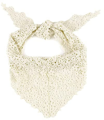 GERINLY Lace Scarf Neckerchief for Women Lacy Crochet Triangle Hair Bandana Headwear Accessory for Hairties (White)