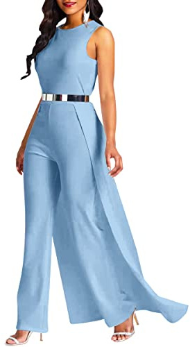 VERWIN - Combinaison taille haute de couleur unie avec superposition et ornement pour femme