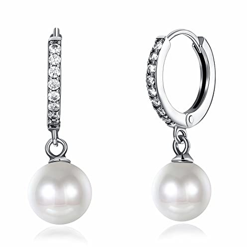 1 pare Pendientes de Perla de Plata de Ley 925 para Mujer con 10mm Blanco Perla Circonita cúbica AAA