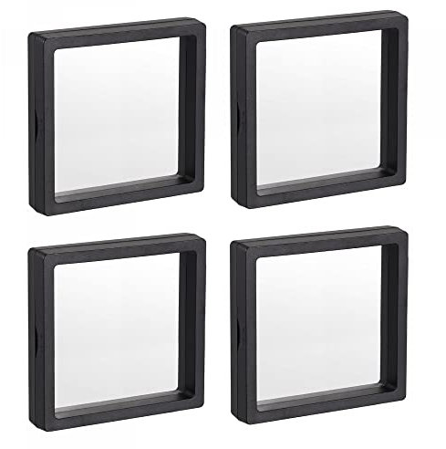 sourcing map Floating Thin Film Display Box, ABS Frame Display Case Holder 11cm x 11cm x 2cm Black for Ring Necklace Bracelet Earring Pack of 4