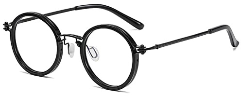 VEVESMUNDO Runde Lesebrillen Blaulichtfilter Retro Vintage Metall Nerdbrille Herren Damen Lesehilfe Sehhilfe (1 Stück Schwarz Blaulichtfilter Brille, 4.0)