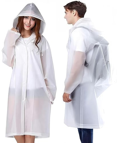 YANKUIRUI Rain Poncho for Adults, 2 Pack Rain Coats Reusable Rain Jacket Rainwear with Hoods and Sleeves, Waterproof for Emergency, Outdoors, Camping, Disney (White)