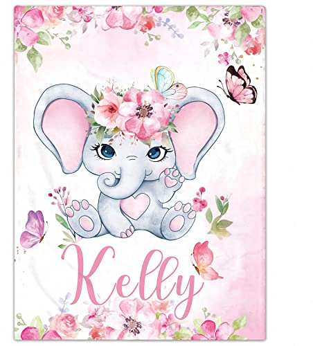 papasgix Manta Bebe Personalizada con Nombre 70x100cm,Mantas Bebé de Franela Suave y Acogedor para Carrito Bebe o Capazo,Regalo Infantiles Bebe Personalizado de Navidad/Cumpleaños(Elefante Rosa)