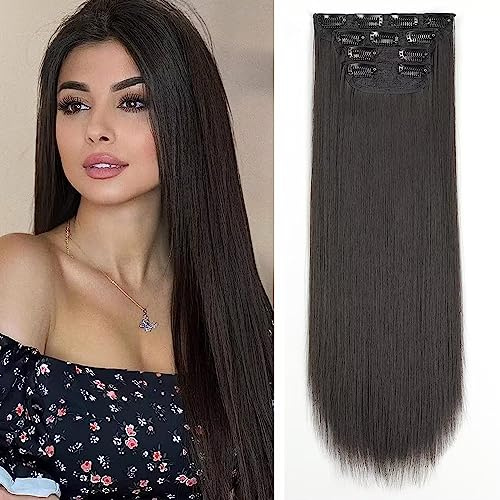 YDDM Hair Extensions Clip In Extensions Natur Schwarz Glatte Haarverlängerung Voller Kopf Wie Echthaar Haarextension Clips Günstig Clip Extensions Synthetisches Haarteil Für Frauen(24Zoll,4PCS)
