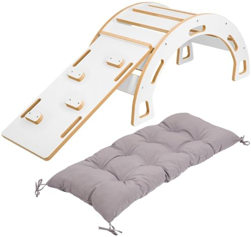 Obubu - Ensemble Arche d'escalade et Bascule, Coussin pour Arche d'escalade et Toboggan - Arche Montessori Bebe - Structure d'escalade - Arche motricité - Toboggan pour Enfants à Partir de 1 an Blanc