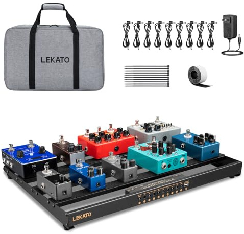 Pedaliera LEKATO con alimentatore integrato, pedaliera per grandi effetti 19,1 * 12,2 * 1,8 pollici, set pedaliera in lega di alluminio con borsa per il trasporto, cavi per pedali, adesivo