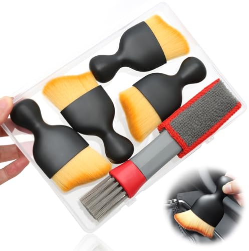 Juyibaao Brocha Limpieza Coche 5 Piezas, Cepillo Suave para Limpieza Interior de Coche, Cepillo de Limpieza de Polvo para Salpicadero Auto Detailing Brush Set para Dentro y Fuera del Coche