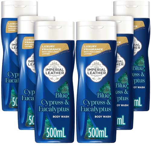 Imperial Leather Blue Cypress & Eucalyptus Invigorating Body Wash Shower Gel Signature Oil Blend, Creamy Lather, Gentle Skin Care, Bulk Buy, Pack of 6x500ml