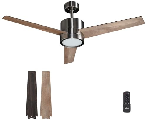 Vagizm Ventilador de Techo con Luz Dormitorio: Ventilador Silencioso de 132cm con Mando a Distancia para Sala - Motor DC Reversible - 220~240V - Función Temporizador - Gris - 3 Aspas
